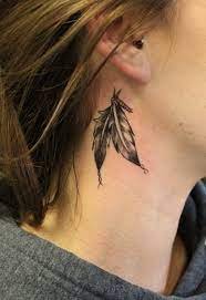 55 Incredible Ear Tattoos Cuded Feather Tattoos Small Neck Tattoos Feather Tattoo Design