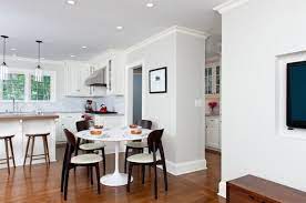 This color shows up well against white trim and is a solid choice for interiors and exteriors. Benjamin Moore Gray Cloud Concepts And Colorways Dining Table In Kitchen Small Kitchen Tables Kitchen Table Settings