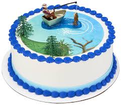 Fishing birthday decorations vybeagency co. Fisherman With Action Fish Decoset Cake Decoration Amazon Com Grocery Gourmet Food