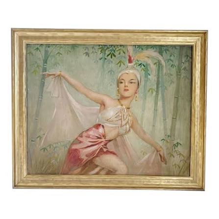 1950's Showgirl Portrait Painting, Vintage Showgirl Art | Chairish