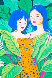 Sun Lee Art Girls And Panther In Tropical Jungle Illustration Art Art Jungle Art