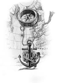 Black And White Compass Tattoo Design Anchor With Rope Upon The Map Tattoo Design Map Anchor Tattoo Design Map Tattoos Compass Tattoo Design