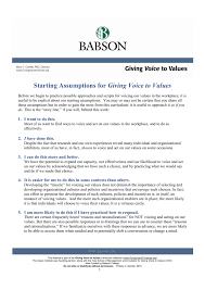 Starting Assumptions For Giving Voice To Values