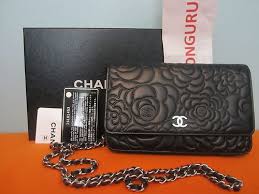 Nib Chanel Black Leather Camellia Woc Wallet On A Chain Bag Silver Chain Bags Wallet On A Chain Chanel Black
