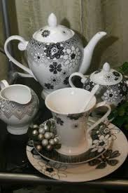 Black And White Teapot Set Black And White Primavera Tea Set Tea Pots Tea Cup Art