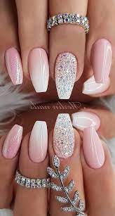 What nail shape is in style 2021? Pink And White Ombre Pink Glitter Nail Polish Cute Summer Nails Rings With Rhinestones Pink Glitter Nails Nail Designs Glitter Cute Summer Nails