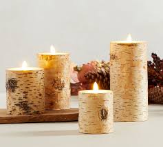Flameless Flickering Birch Textured Wax Pillar Candle Pottery Barn