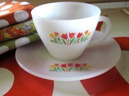 Fire king includes not only dinnerware but reamers, measuring cups, mixing bowls, mugs, and more. Fire King Tulip Anchor Hocking Milk Glass Cup And Saucer Set Etsy Fire King Dishes Patterned Dishes Milk Glass Decor