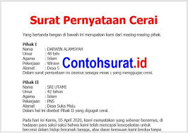 Contoh surat keterangan membuat visa; Contoh Surat Pernyataan Cerai Bersama Perceraian Surat Tahu