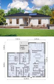 Bungalow Haus Mit Walmdach Architektur 4 Zimmer Grundriss Ebenerdig Barrierefrei Terrasse Uberdacht Einfa Haus Bungalow Winkelbungalow Grundriss Bungalow