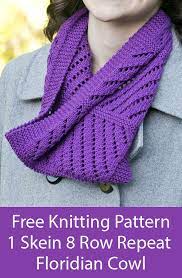 From oversized and bulky to trim and fitted, the knitted cowl encompasses a lot of different styles. Free Cowl Knitting Pattern For 8 Row Repeat One Skein Floridian Cowl Cowl Knitting Pattern Beginner Knitting Patterns Infinity Scarf Knitting Pattern