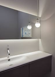 Chic Led Light Strips Technique Chicago Modern Powder Room Innovative Designs With Backlighting Bul Modern Bathroom Mirrors Modern Powder Rooms Bathroom Mirror