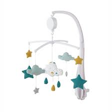 Movil Musical Para Bebe De Algodon Blanco Azul Y Amarillo Mostaza Ninos Musical Mobile Baby Personalized Baby