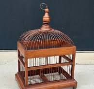 Vintage Wooden Bird Cage Rectangle With Dome; Antique Wooden ...