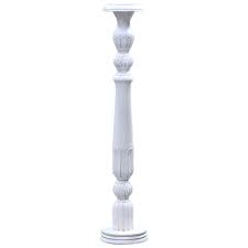 This candle holder gets it's uniqueness from it's fiberglass body prominently displaying 3 pillar candle holders, this tall candle tree has a neutral antique white finish with distressing for a vintage look. 34 Inch Solid Wood Floor Standing White Pillar Candle Holder