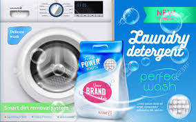 Durable = jeans, shirts, jackets, delicate = undergarments. Laundry Detergent Realistic Colored Banner With Perfect Wash Advertising Headlines Ribbons And Descriptions Vector Illustration Royalty Free Cliparts Vectors And Stock Illustration Image 152019665