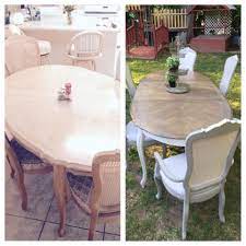 French Provincial Dining Set Before And After Upholstered Captains Cane Back Chairs French Gray And Dining Table Makeover Dining Set Makeover Furniture Rehab