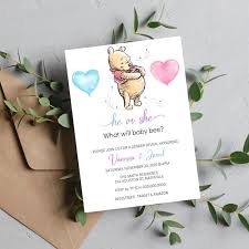 Editable Winnie the Pooh Género Revelar Invitación Pooh Oso Invitación Él o Ella  Winnie Baby Shower Abeja Género Revelar Invitación Imprimible