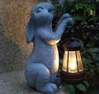 Qobumy Rabbit Solar Garden Statues,Resin Rabbit Figurine ...