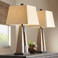 Mitchell Tapering Column Usb Table Lamps Set Of 2 78r16 Lamps Plus Table Lamp Sets Lamp Sets Lamp