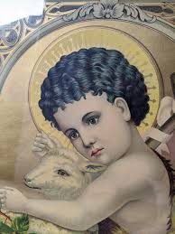 Antique Victorian Saint John the Baptist Framed lithograph 19