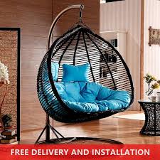 Suntime brampton rattan wicker outdoor hanging cocoon egg swing chair with grey cushions. Home Factor Cocoon Double Swing Chair S816 With Cushions Outdoor Seating Swing Chair Free Delivery Installation Shopee Singapore