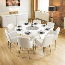 Available other sizes upon request. Huge Round White Gloss Dining Table Grey Lazy Susan 8 White Carver Chairs White Gloss Dining Table Boardroom Table Gray Dining Chairs