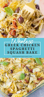 Greek Chicken Spaghetti Squash Bake Recipe Baked Spaghetti Squash Baked Squash Healthy Squash Recipes
