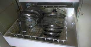 Old Dishwasher Rack To Hold Lids And Odd Objects Aaaahhhhhh Dishwasher Racks Dishwasher Basket Kitchen Organization Pantry