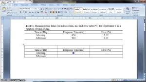 apa formatted table in ms word 2010