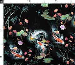 Rocking a 5,000 gallon koi pond with tranquil water gardens. Amazon Com Spoonflower Fabric Koi Fish Japanese Water Garden Black Chinoiserie Floral Flowers Printed On Chiffon Fabric By The Yard Sewing Fashion Apparel Dresses Home Decor