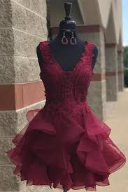 A Line Red Deep V Neck Homecoming Dresses Layers Tulle Appliques Short Prom Dress Burgundy Lace Party Dress Homecoming Dresses Dc68 Homecoming Dresses Short Burgundy Homecoming Dresses Party Dress Short