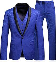 With a host of fits, our suits in plain or checks are perfect to leave that lasting impression. Mogu Mens Floral Jacquard Suits Royal Blue Luxury 3 Piece Blazer Jacket Pants Vest At Amazon Men S Clothing Store