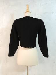 Vintage 90s Bolero Susan Bristol Hand Embroidered Black Mohair Tartan Plaid Trim Bronze Beaded Lurex Cropped Shrug Jacket