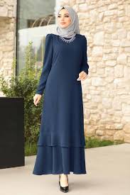 Women S Necklace Accessory Navy Blue Modest Evening Dress In 2020 Modest Evening Dress Muslimah Fashion Outfits Muslim Fashion Dress