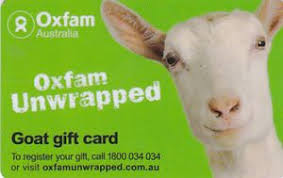 Give them the gift of choice with a groomed goat gift card. Gift Card Goat Oxfam Australia Donation Card Col Au Ox 001