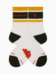 Unisex short white cotton terry socks with "ricaricati" slogan