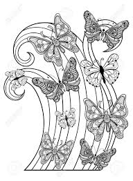 No response for spring coloring pages for adults flowers and butterflies zentangle art. Zentangle Vector Flying Butterflies For Adult Anti Stress Coloring Pages In Doodle Style Ornamental Tribal Patterned Illustration For Tattoos Posters Or Prints Decoration Hand Drawn Sketch A4 Size Royalty Free Cliparts Vectors