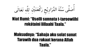 20 rakaat @ 8 rakaat sesuai untuk rujukan bilal, jemaah dan imam. Lafaz Niat Solat Sunat Tarawih Sendirian Arab Rumi Terjemahan Maksud Youtube
