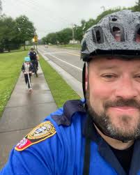 This morning, Officers Ryan Howell and Richard Spaulding from the Franklin  Police Department joined local students for National Bike to School Day!  Riding alongside kids