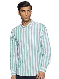 Indian Terrain Green Stripe Pattern Shirt G3 Mcs7202 G3fashion Com