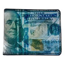 $100 Dollar Bill Multi Color Hundred Bi-Fold Vegan Leather Thin Money  Wallet