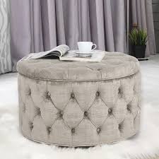 Ottoman pouf made of velvet fabric. Adeco Round Velvet Storage Ottoman Button Tufted Footrest Stool Overstock 32264767