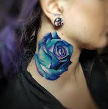 Blue Neck Rose Blue Rose Tattoos Purple Rose Tattoos Neck Tattoo