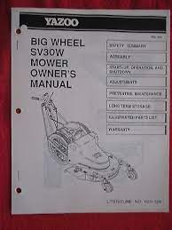 Check spelling or type a new query. Yazoo Sv30w Big Wheel Mower Parts Manual Ebay