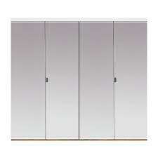 Impact Plus 60 In X 80 In Polished Edge Mirror Solid Core Mdf Interior Closet Bi Fold Door With White Trim Bp344 6080w The Home Depot Beveled Edge Mirror Mirror Closet Doors Mirrored