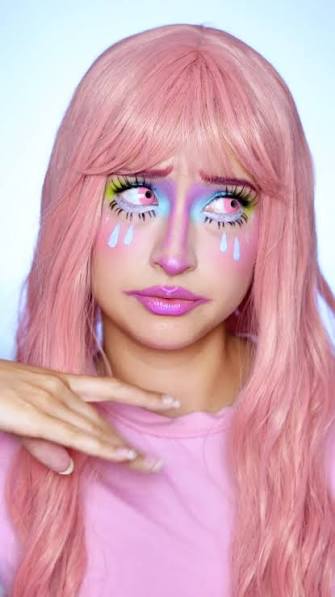 Cry baby makeup transition 💧💓 , •, ib: @ademusha.a (tt) & @alexluvsmakeup  , •, Products shown: , @kisslashes MLBB so real lashes,  @nyxcosmetics_canada buttermelt blush, @maybelline vinyl ink liquid ...