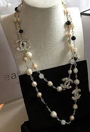 Black And White Jewelry Chanel 3 Crystal Cc Fantasy Pearl Black White Gold Chain Necklace Long Nib White Gold Necklace Chain Horn Necklace Boho White Gold Chains