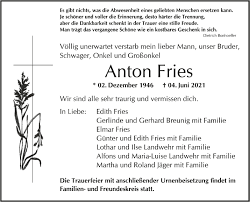 Traueranzeigen von Anton Fries