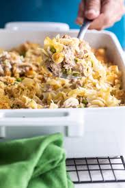 Combine egg noodles with a rich blend of cream of mushroom soup, evaporated milk, canned tuna, american cheese and chopped onion. Tuna Noodle Casserole Culinary Hill